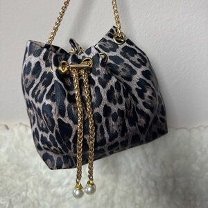 Leopard Print Mini Bag with Gold Chain